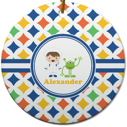 Boy's Astronaut Round Ceramic Ornament w/ Name or Text