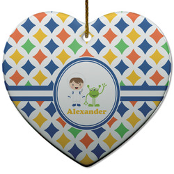 Boy's Astronaut Heart Ceramic Ornament w/ Name or Text