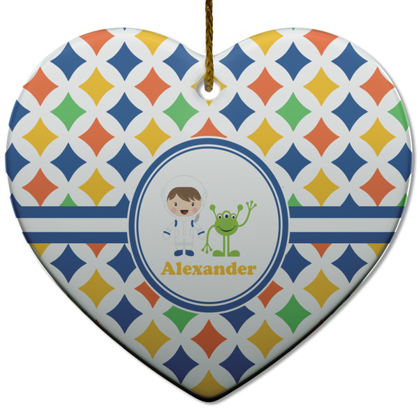 Custom Boy's Astronaut Heart Ceramic Ornament w/ Name or Text