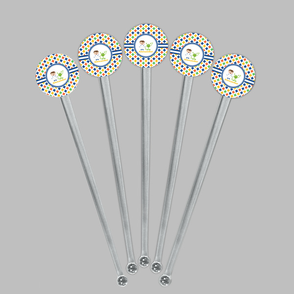 Boy's Astronaut Clear Plastic 7" Stir Stick - Round - Fan View