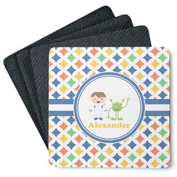 Boy's Astronaut Square Rubber Backed Coasters - Set of 4 (Personalized)