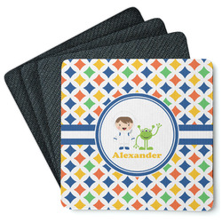 Boy's Astronaut Square Rubber Backed Coasters - Set of 4 (Personalized)