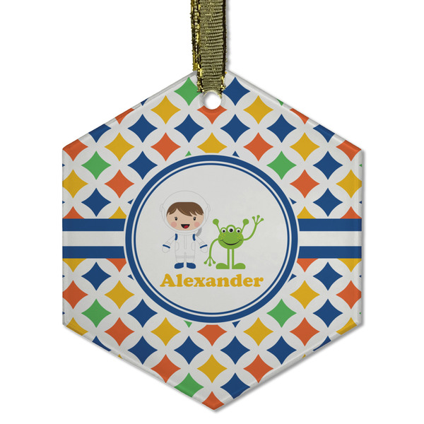 Boy's Astronaut Frosted Glass Ornament - Hexagon