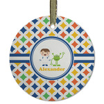 Boy's Astronaut Flat Glass Ornament - Round w/ Name or Text