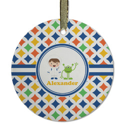 Boy's Astronaut Flat Glass Ornament - Round w/ Name or Text