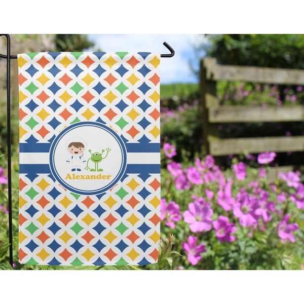 Boy's Astronaut Garden Flag - Outside In Flowers