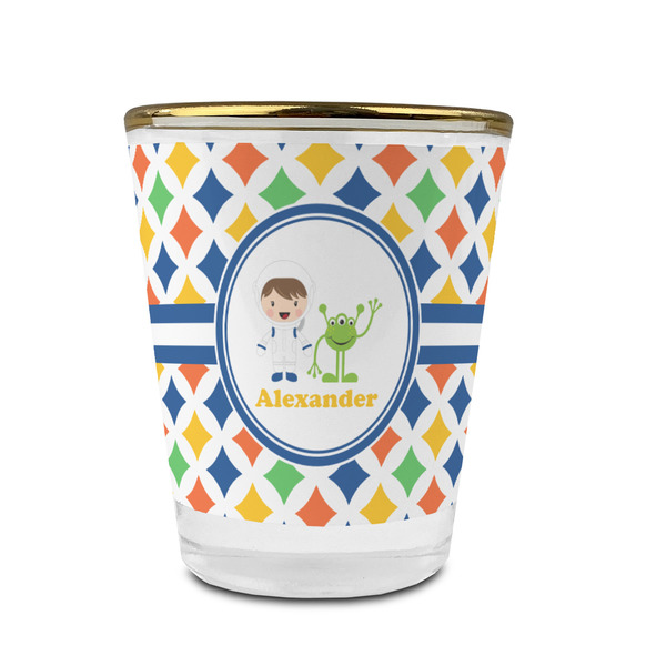 Boy's Astronaut Glass Shot Glass - With gold rim - FRONT