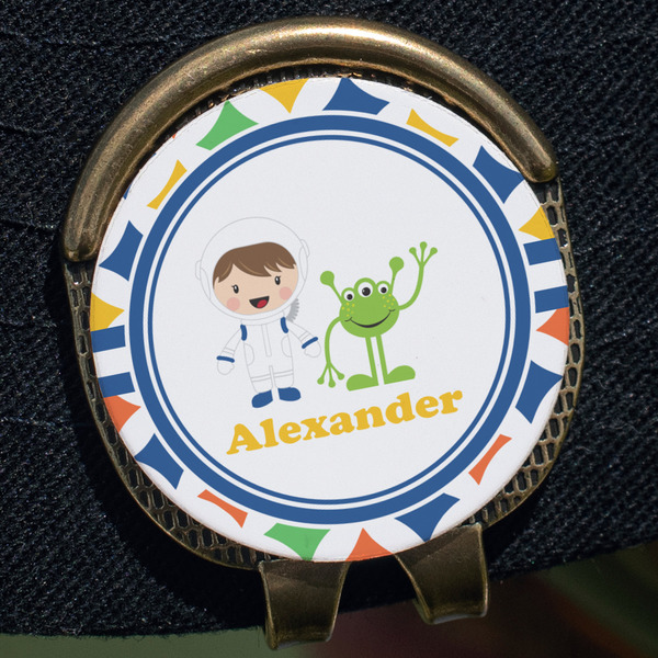 Boy's Astronaut Golf Ball Marker Hat Clip - Gold - Close Up