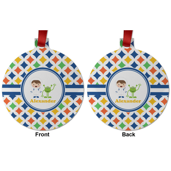 Boy's Astronaut Metal Ball Ornament - Front and Back