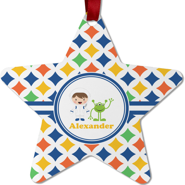 Custom Boy's Astronaut Metal Star Ornament - Double Sided w/ Name or Text