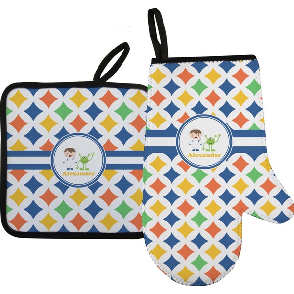 Custom Boy's Astronaut Oven Mitt & Pot Holder Set w/ Name or Text
