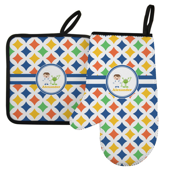 Custom Boy's Astronaut Left Oven Mitt & Pot Holder Set w/ Name or Text