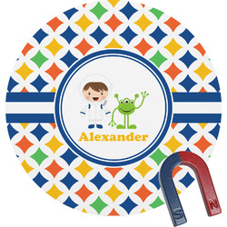 Boy's Astronaut Round Fridge Magnet (Personalized)