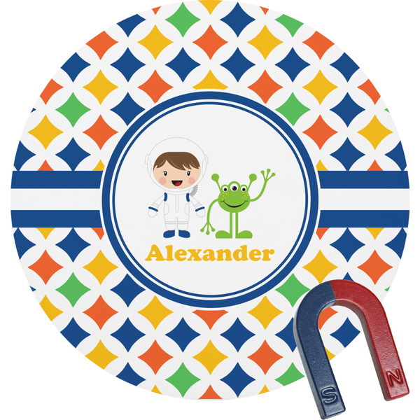 Custom Boy's Astronaut Round Fridge Magnet (Personalized)