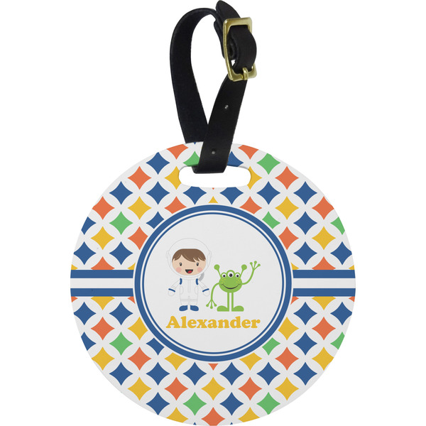 Custom Boy's Astronaut Plastic Luggage Tag - Round (Personalized)