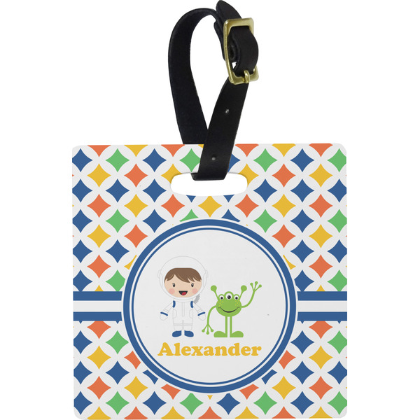 Custom Boy's Astronaut Plastic Luggage Tag - Square w/ Name or Text