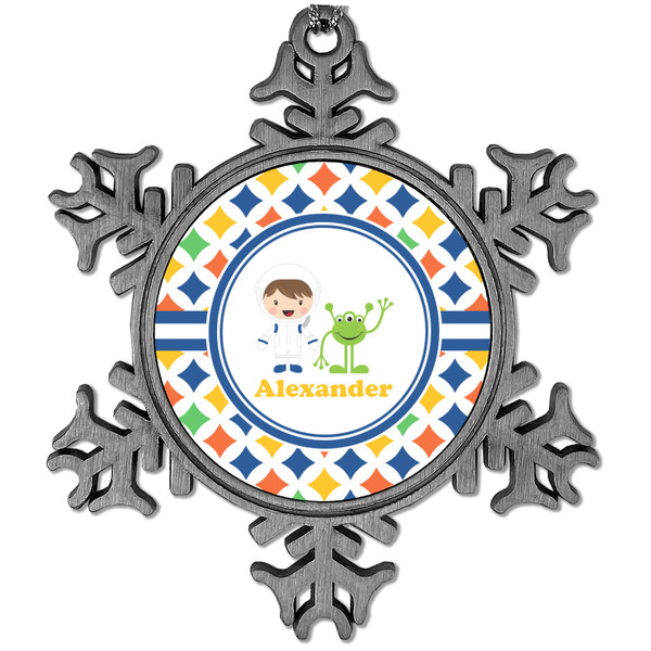 Custom Boy's Astronaut Vintage Snowflake Ornament (Personalized)