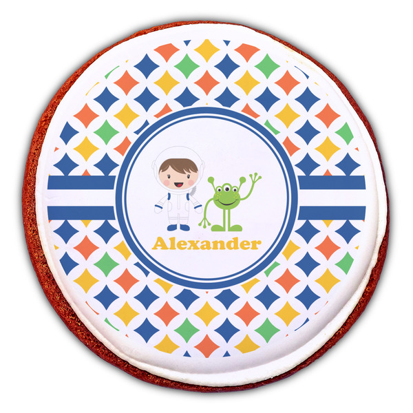 Boy's Astronaut Printed Icing Circle - Large - On Cookie