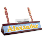 Boy's Astronaut Red Mahogany Nameplate with Business Card Holder (Personalized)