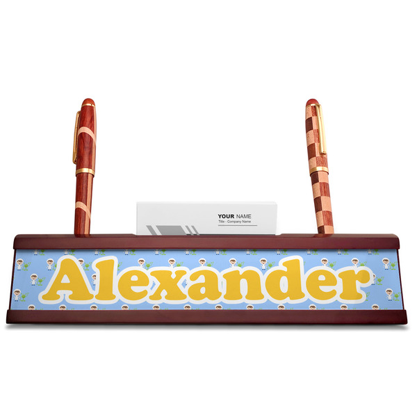 Boy's Astronaut Red Mahogany Nameplates with Business Card Holder - Straight