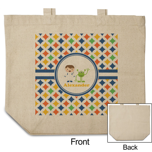 Boy's Astronaut Reusable Cotton Grocery Bag - Front & Back View