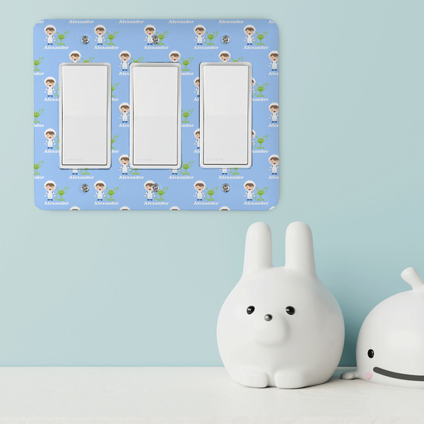 Boy's Astronaut Rocker Light Switch Covers - Triple - IN CONTEXT
