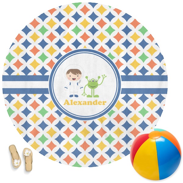 Custom Boy's Astronaut Round Beach Towel (Personalized)