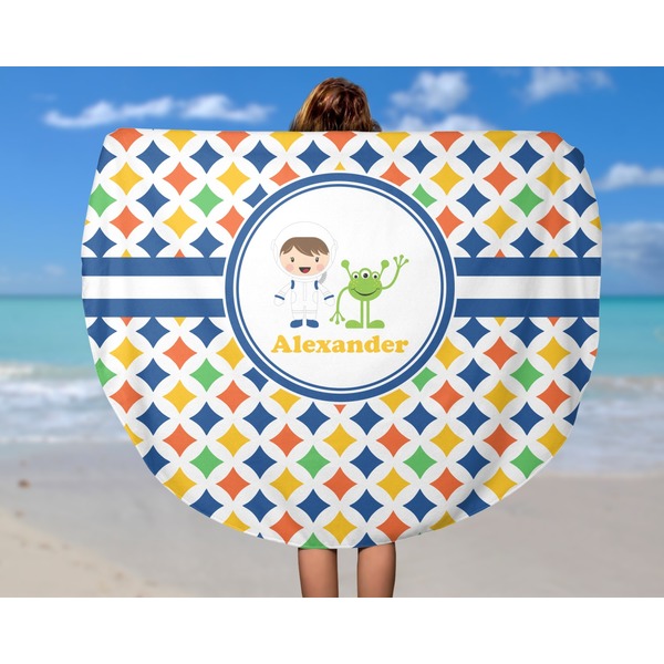 Boy's Astronaut Round Beach Towel - In Use