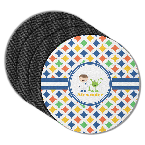 Custom Boy's Astronaut Round Rubber Backed Coasters - Set of 4 (Personalized)