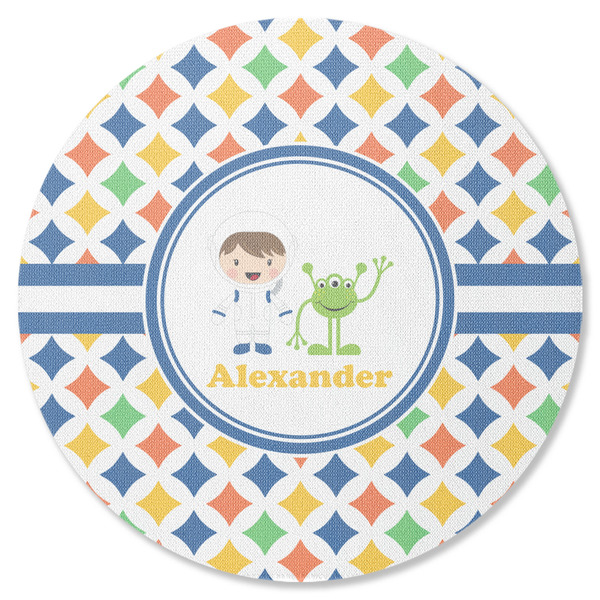 Custom Boy's Astronaut Round Rubber Backed Coaster (Personalized)