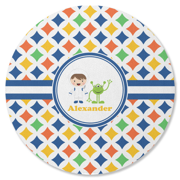 Custom Boy's Astronaut Round Rubber Backed Coaster (Personalized)