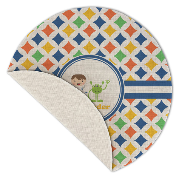 Boy's Astronaut Round Linen Placemats - Front (folded corner single sided)