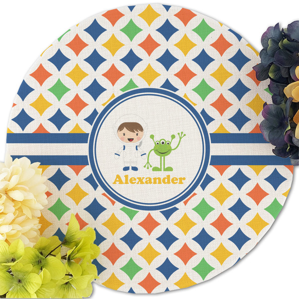 Boy's Astronaut Round Linen Placemats - Front (w flowers)
