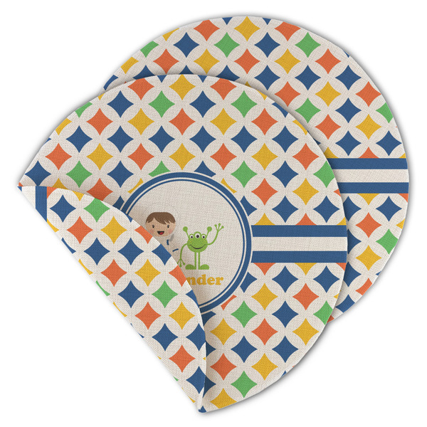 Custom Boy's Astronaut Round Linen Placemat - Double Sided - Set of 4 (Personalized)