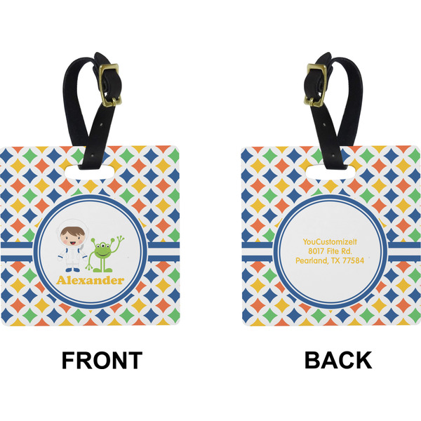 Boy's Astronaut Square Luggage Tag (Front + Back)