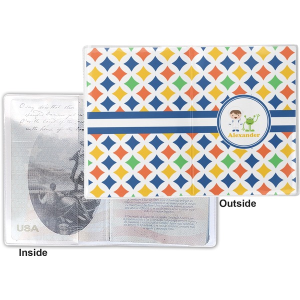 Boy's Astronaut Vinyl Passport Holder - Flat Front and Back