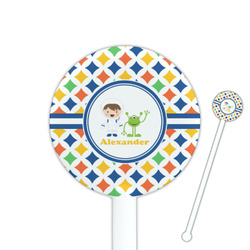 Boy's Astronaut 5.5" Round Plastic Stir Sticks - White - Single Sided (Personalized)