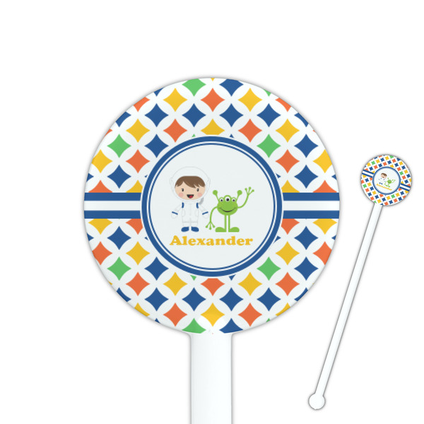 Custom Boy's Astronaut 5.5" Round Plastic Stir Sticks - White - Double Sided (Personalized)