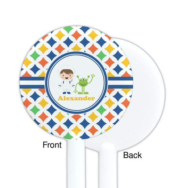 Boy's Astronaut White Plastic 5.5" Stir Stick - Single Sided - Round - Front & Back