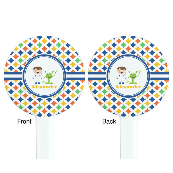 Boy's Astronaut White Plastic 7" Stir Stick - Double Sided - Round - Front & Back