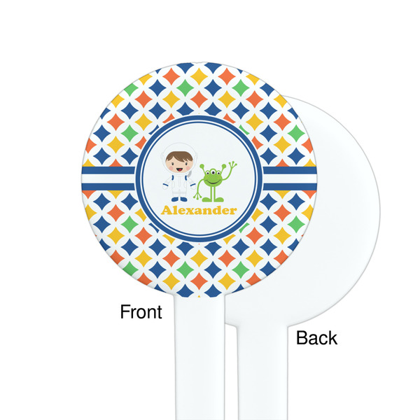 Boy's Astronaut White Plastic 7" Stir Stick - Single Sided - Round - Front & Back