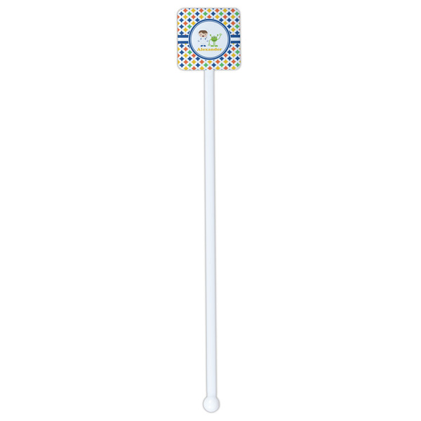 Boy's Astronaut White Plastic Stir Stick - Single Sided - Square - Single Stick