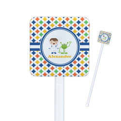 Boy's Astronaut Square Plastic Stir Sticks (Personalized)