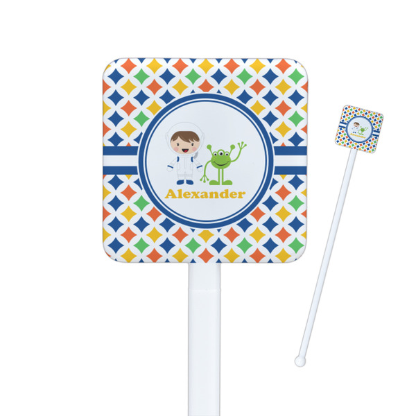 Custom Boy's Astronaut Square Plastic Stir Sticks - Single Sided (Personalized)