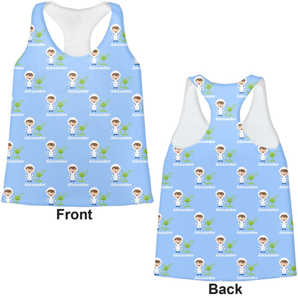Boy's Astronaut Womens Racerback Tank Tops - Medium - Front and Back