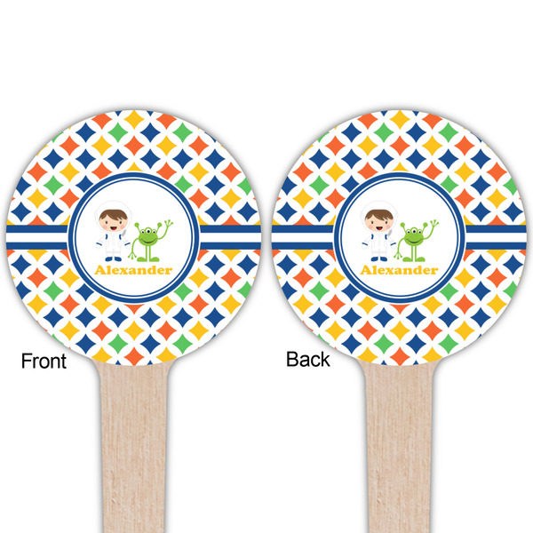 Boy's Astronaut Wooden 4" Food Pick - Round - Double Sided - Front & Back