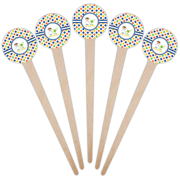 Boy's Astronaut Wooden 4" Food Pick - Round - Fan View