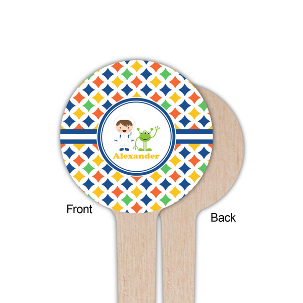 Boy's Astronaut Wooden 4" Food Pick - Round - Single Sided - Front & Back