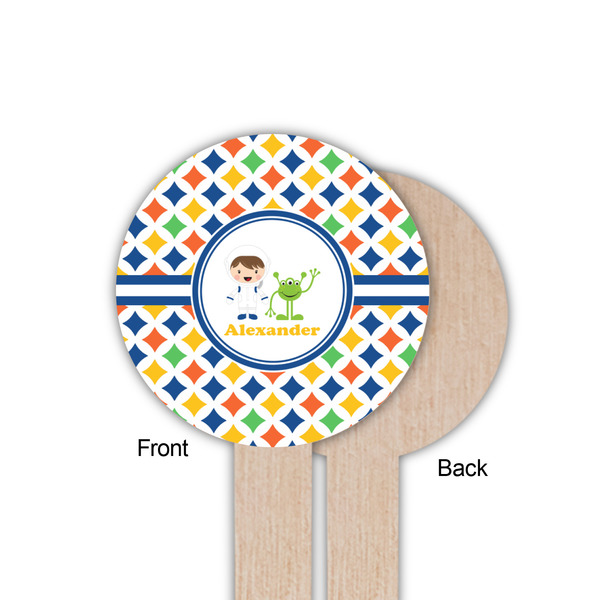 Boy's Astronaut Wooden 6" Food Pick - Round - Single Sided - Front & Back