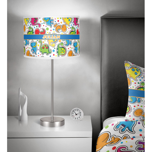 Dinosaur Print 13 inch drum lamp shade - in room